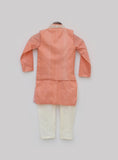 Peach Silk Kurta Jacket And Chudidar