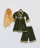 Green Velvet Kurti And Plazo Pant