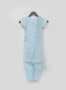 Blue Silk Kurti Chudidar And Dupatta