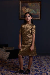 Quilted Look Gold Dress