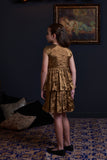 Shoulder Flowers Cascade Gold Dress