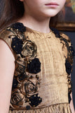 Shoulder Flowers Cascade Gold Dress