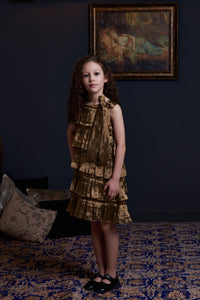 Bow Tie Tiered Gold Dress