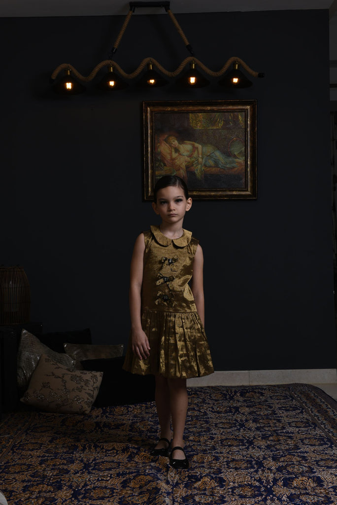 Swarowski Crystals 3 Bows Gold Dress