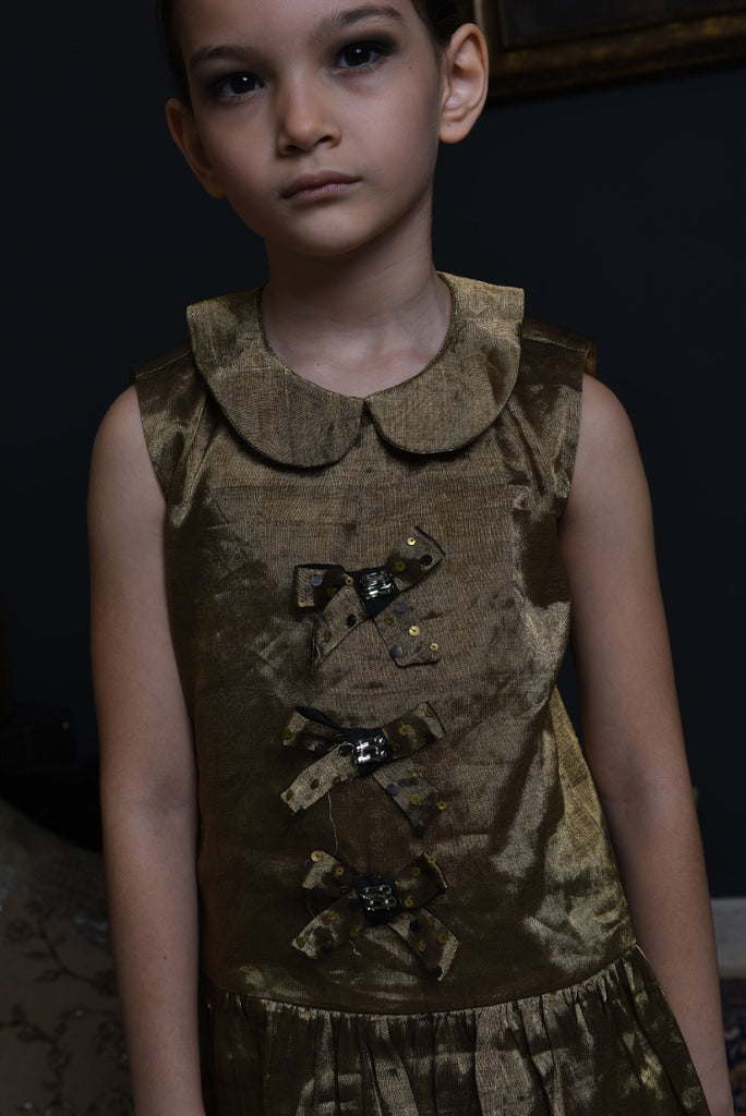 Swarowski Crystals 3 Bows Gold Dress