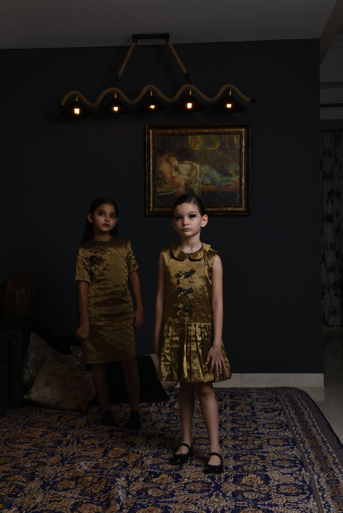 Swarowski Crystals 3 Bows Gold Dress