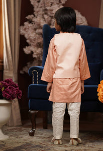 Peach Embroidery Nehru Jacket set for Boys