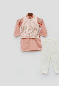 Peach Embroidery Nehru Jacket set for Boys