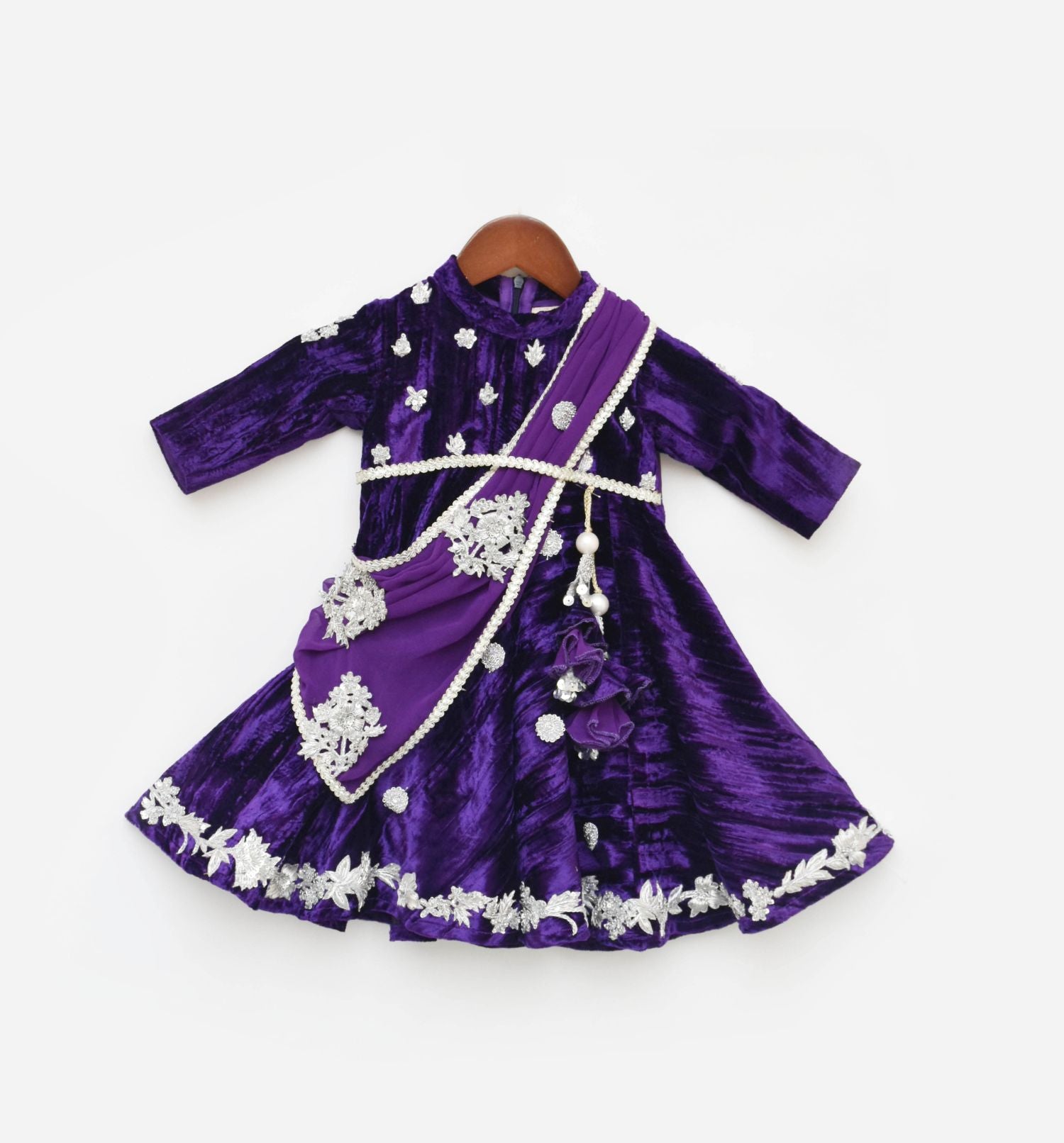 Purple Velvet Crinkle Anarkali