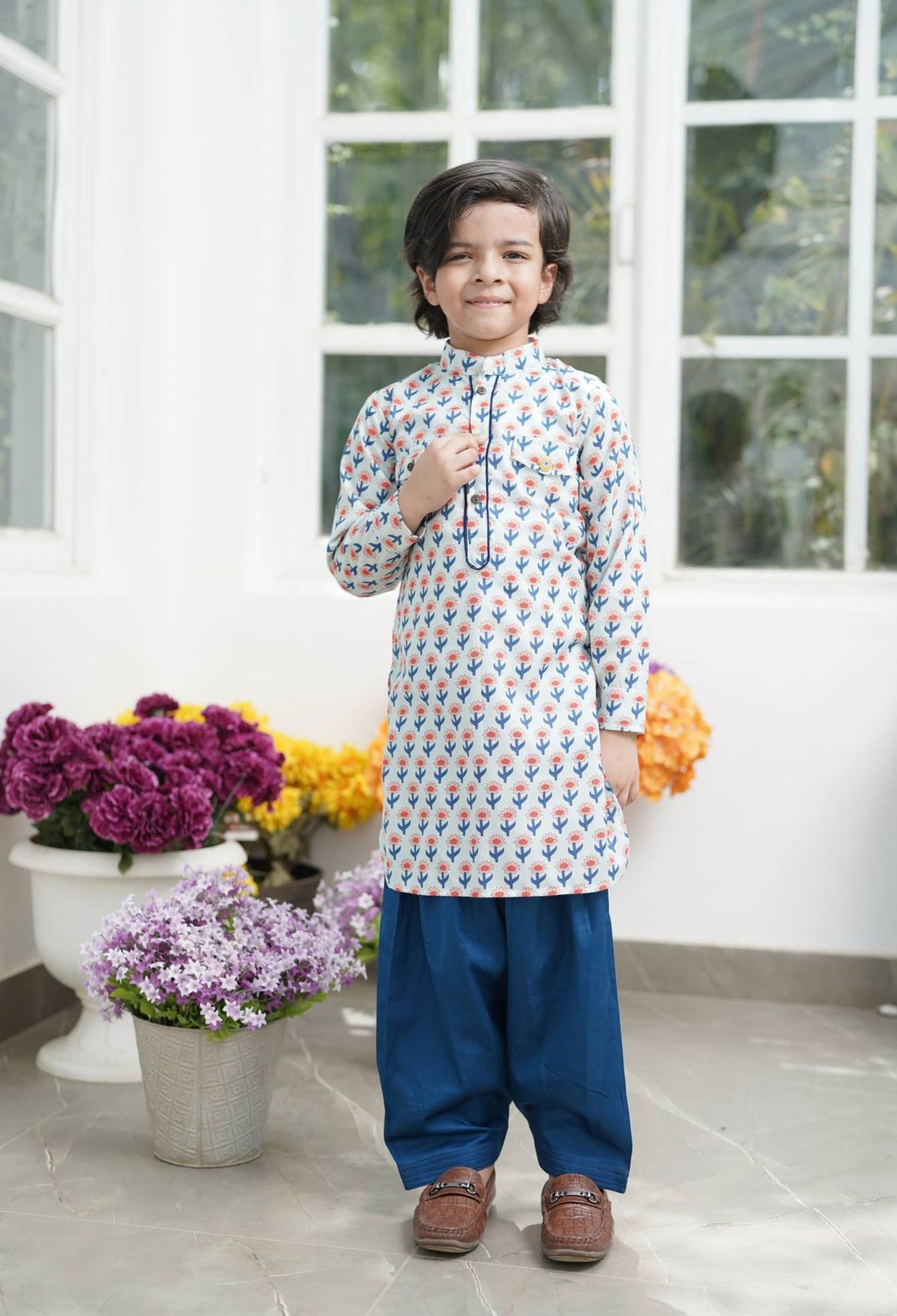 Flower Boti Print Kurta and Salwar for Boys