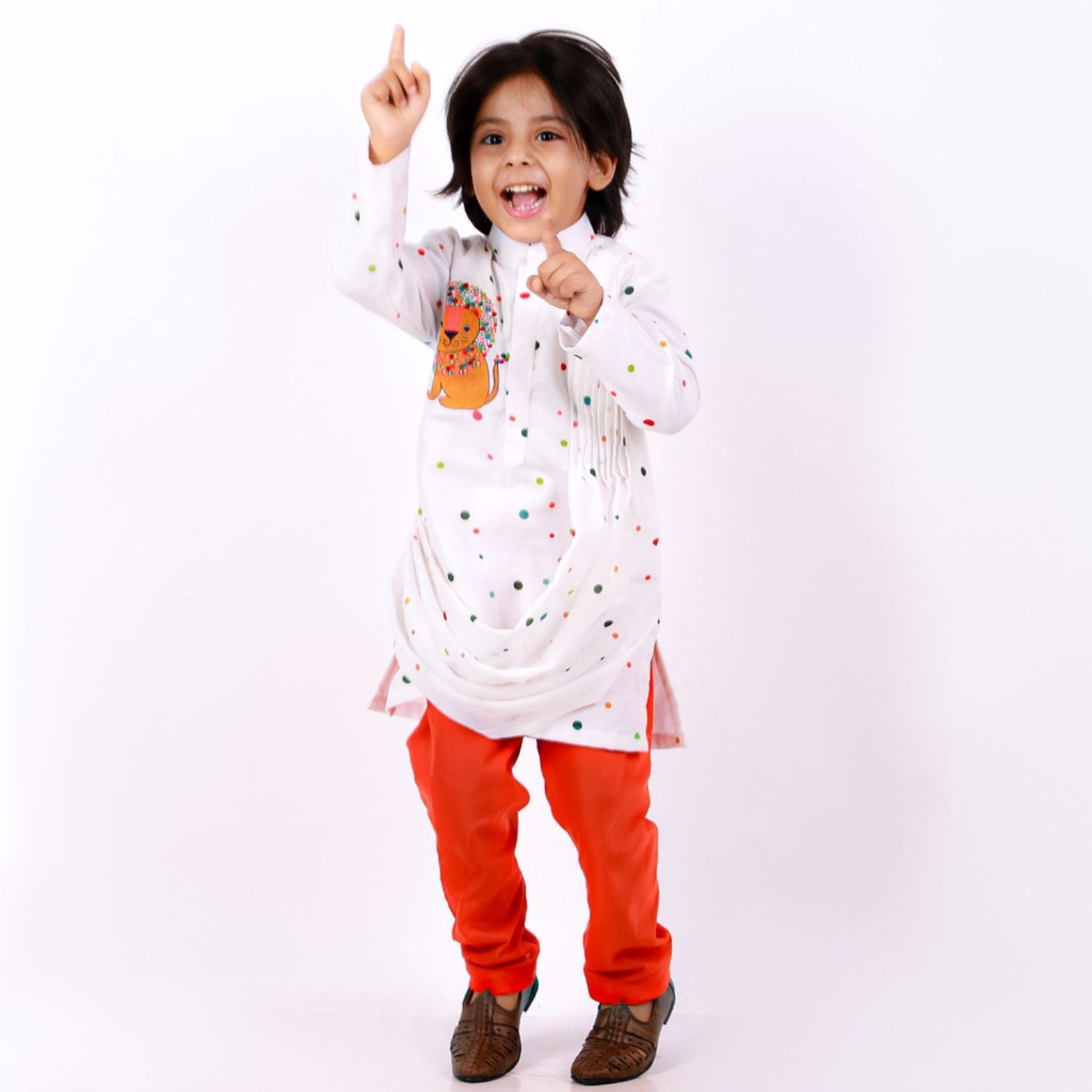 Polka Lion Drape Kurta Set