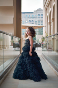 Hand Embroidered Feathery Tiered Full-Length Dress