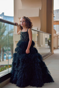 Hand Embroidered Feathery Tiered Full-Length Dress