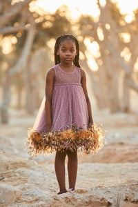 Handbeaded Yellow Feather Dress