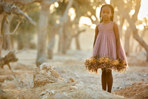 Handbeaded Yellow Feather Dress