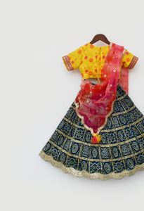 Yellow Choli Lehenga and Pink Dupatta for Girls