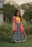 Yellow Choli Lehenga and Pink Dupatta for Girls