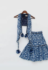 Blue Top and Printed Sharara for Girls