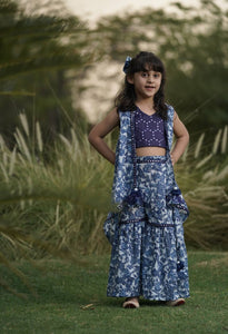 Blue Top and Printed Sharara for Girls