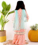 PEACH  HEAVY SHARARA SET WITH SEA GREEN DUPATTA