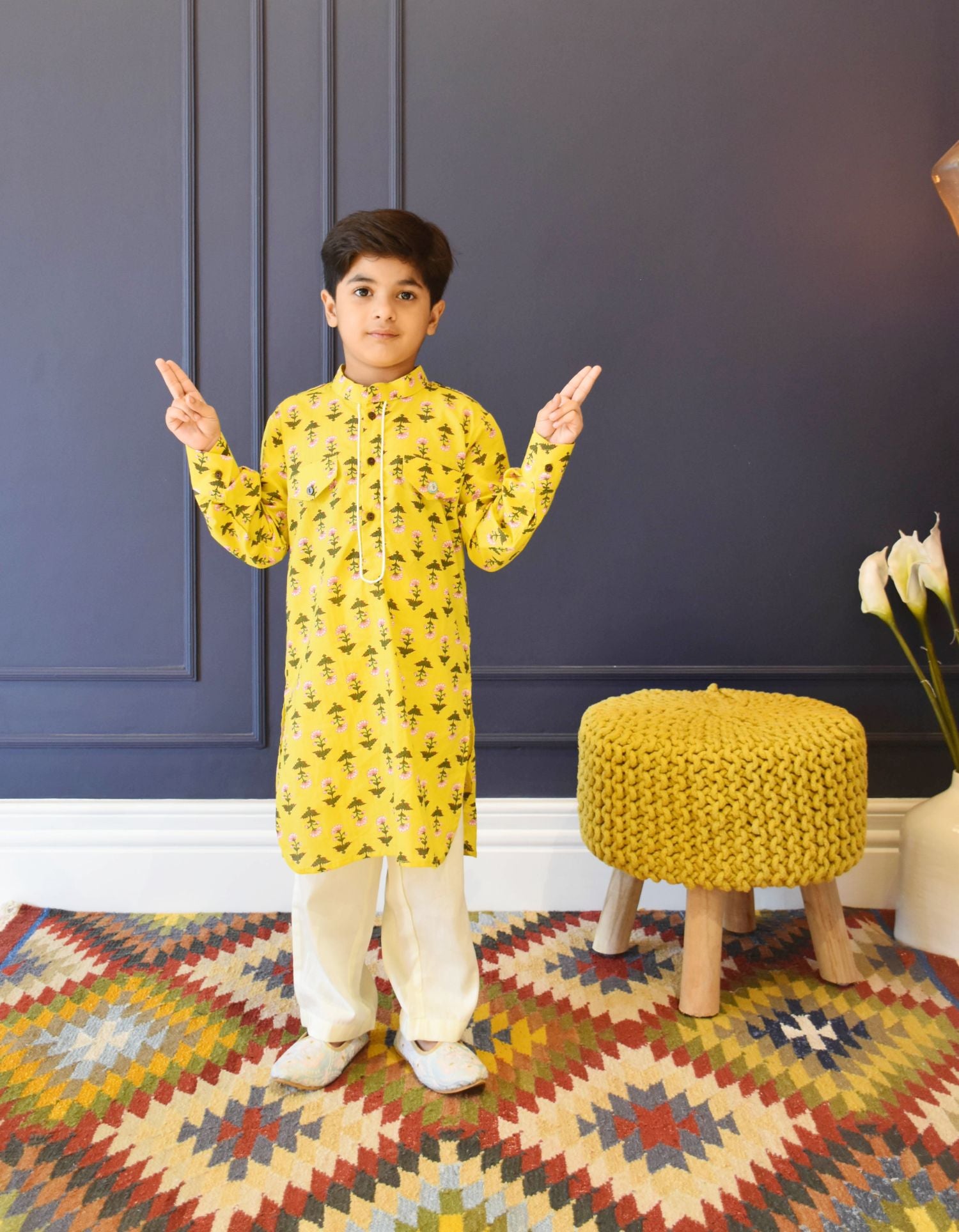 Yellow Print Kurta And Pant