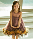 Handbeaded Yellow Feather Dress