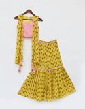 Yellow Print Top And Sharara Set