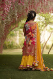 Pink Print Kurti and Yellow Ghagraa Dupatta for Girls