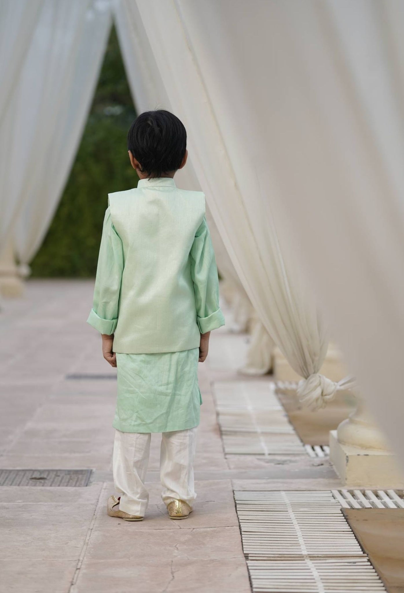 Green Embroidery Jacket and Kurta Pant for Boys