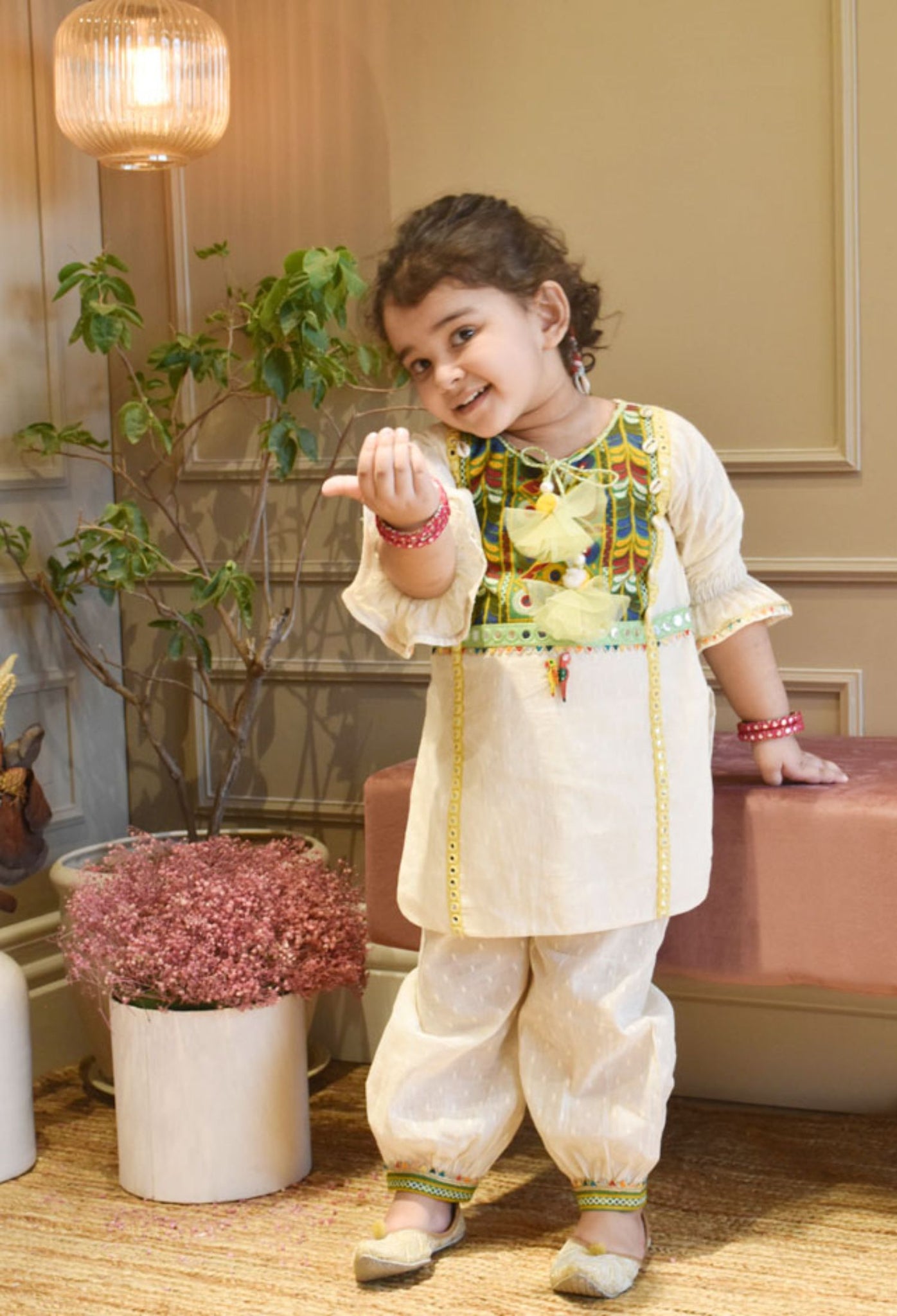 Off white Kurti and Salwar for Girls