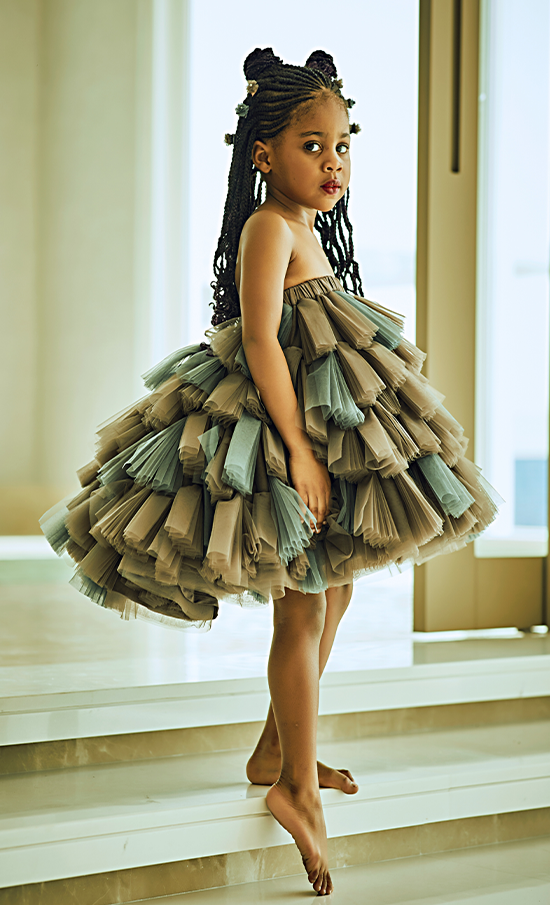 Hand Embroidered Fabric Balls Organza Top Pleated Panels Skirt