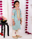 BLUE SILK KURTI WITH ANKLE LENGTH PANTS