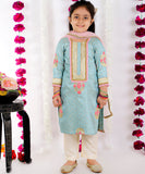 BLUE SILK KURTI WITH ANKLE LENGTH PANTS