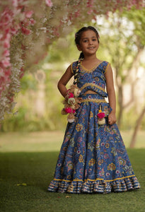 Blue Print Choli Lehenga for Girls