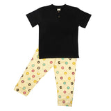 Donut Black Round Neck Half Sleeve Pyjama Set For Kids