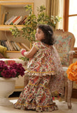 Offwhite Floral Print Kurti Sharara for Girls