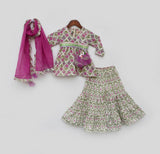 Lilac Floral Print Kurti And Dupatta