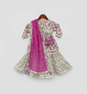 Lilac Floral Print Kurti And Dupatta