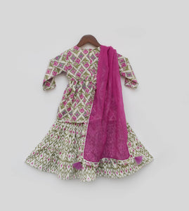 Lilac Floral Print Kurti And Dupatta