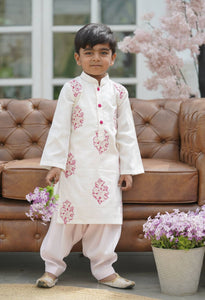 Off White Kurta and Salwar for Boys