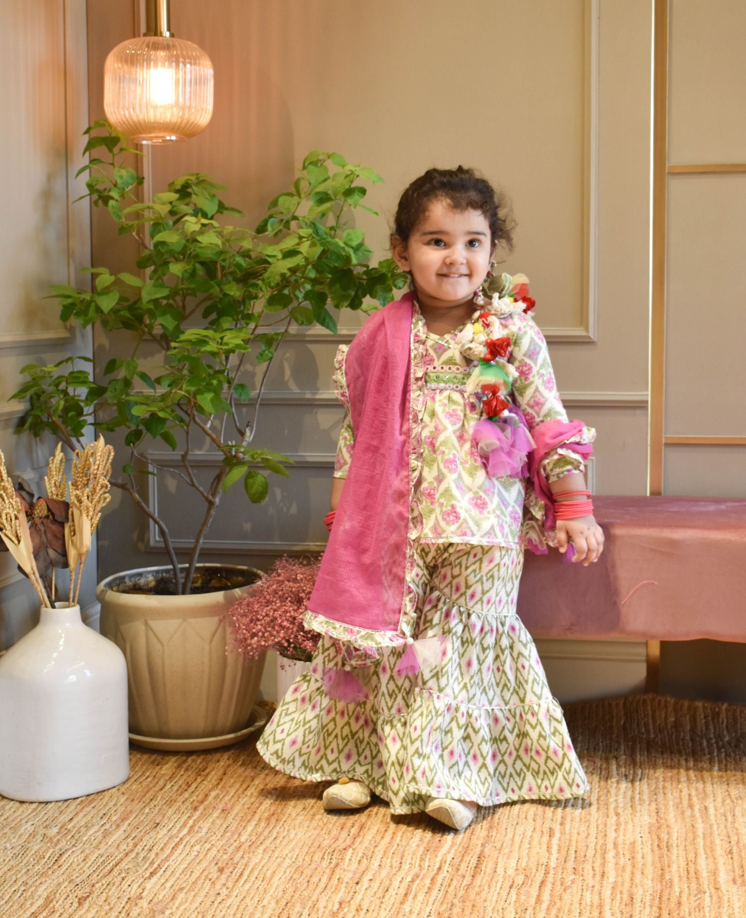 Lilac Floral Print Kurti And Dupatta