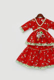 Red Print Kurti Sharara for Girls