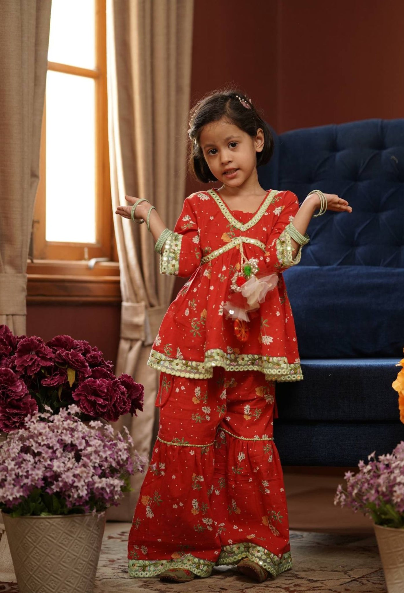 Red Print Kurti Sharara for Girls