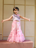 Lilac Choli And Pink Flower Net Sharara