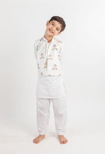 White Bird Kurta Jacket And Pyjama Set 3 Pc