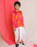 Palash Dhoti-Kurta Set, Pink & Yellow