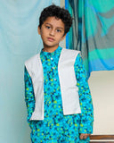 Nilmohar Kurta with Juui Jacket and Churidaar Set, Blue & White