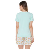 Bird Light Green V-neck Tshirt Short Set