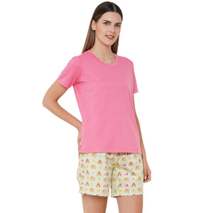 Elephant D.Pink Round Neck T-shirt Short Set