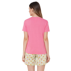 Elephant D.Pink Round Neck T-shirt Short Set